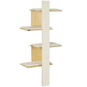 4-Tier Space-Saving Oak Cat Wall Shelf