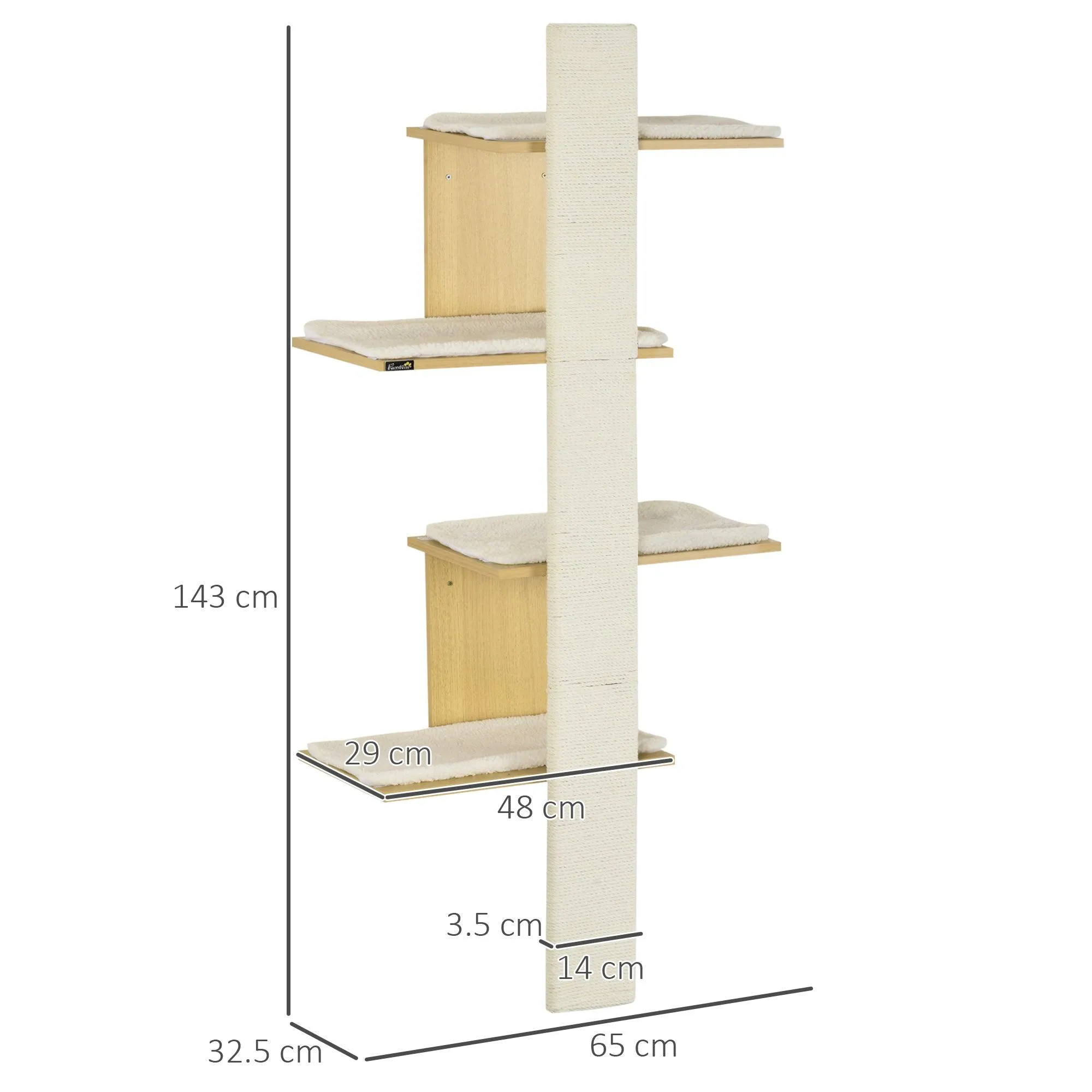 4-Tier Space-Saving Oak Cat Wall Shelf