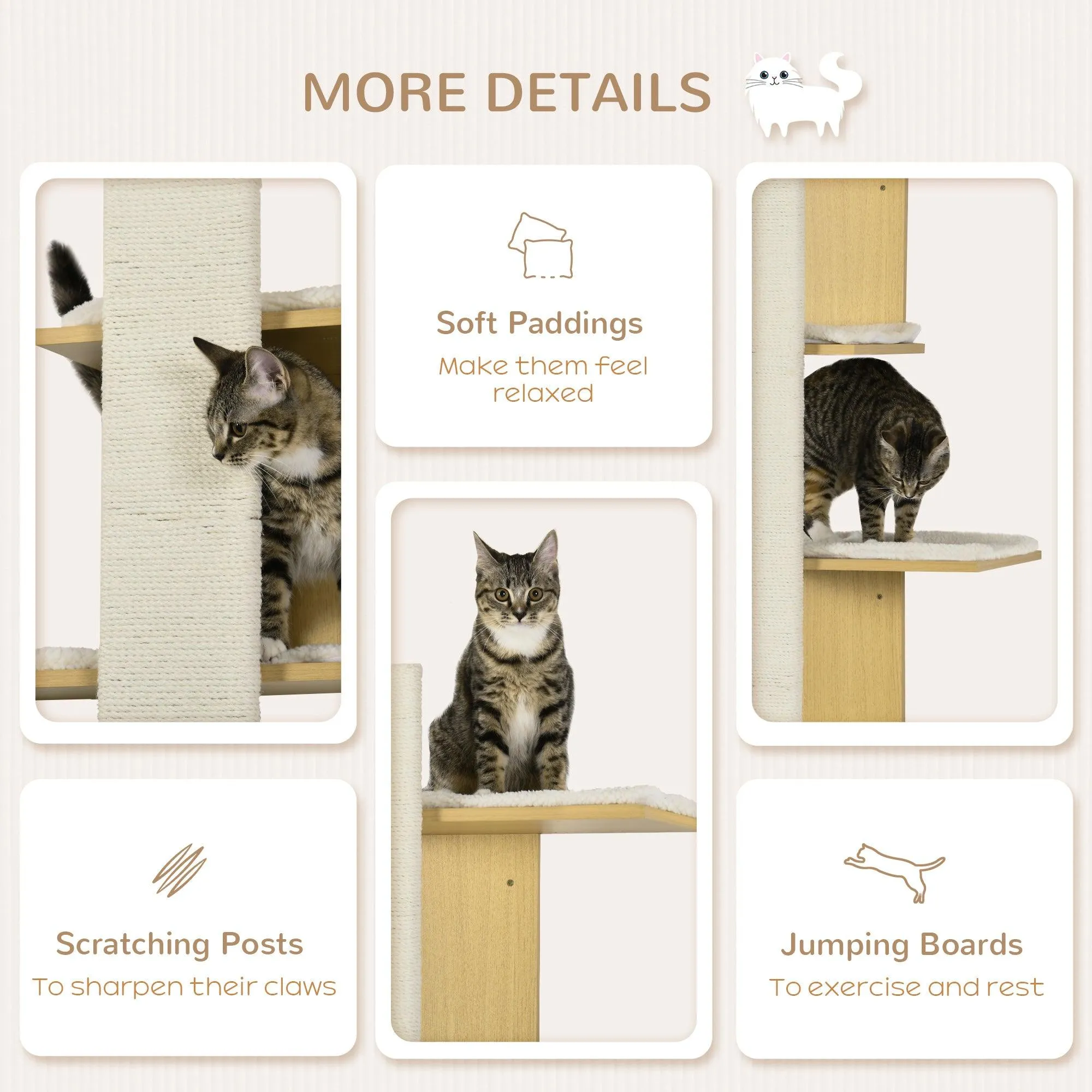4-Tier Space-Saving Oak Cat Wall Shelf
