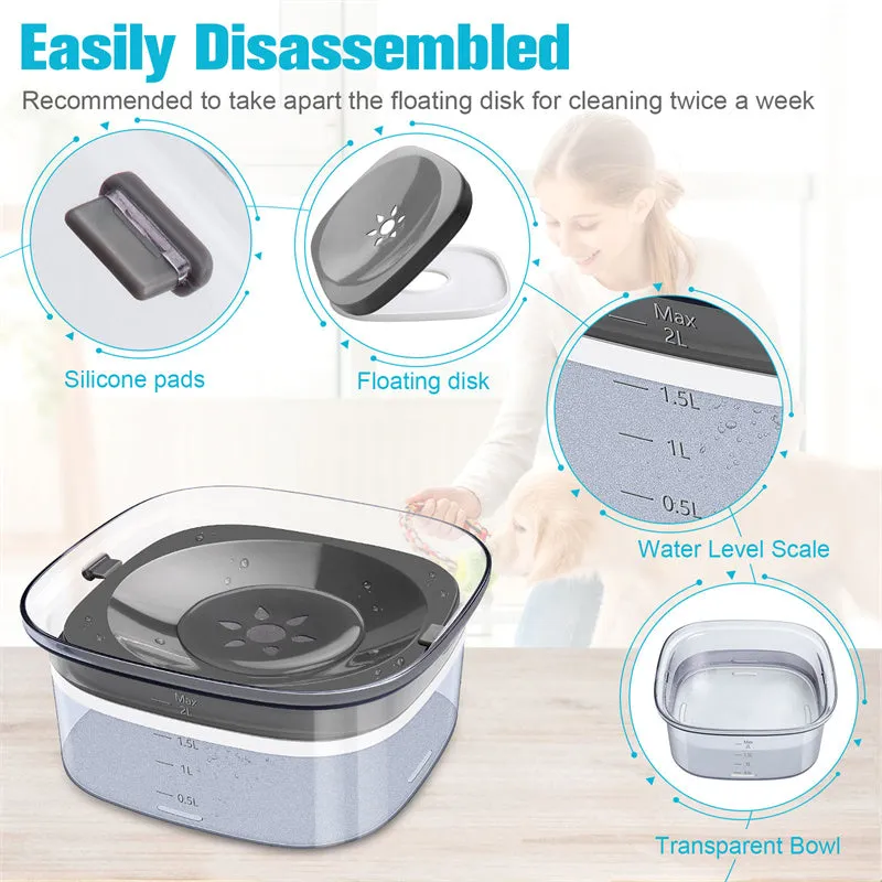 70oz Dog Water Bowl Large Capacity Spill Proof Dog Bowl Transparent