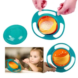 Baby Gyro Bowl 360° Spill-proof children's tableware Rotatable bowl anti-spill in UFO shape   lid - Green / Orange