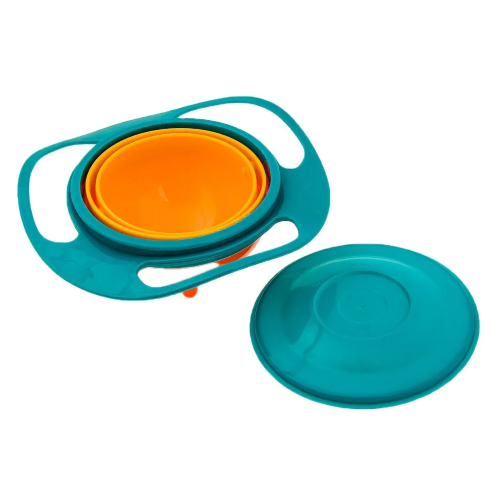 Baby Gyro Bowl 360° Spill-proof children's tableware Rotatable bowl anti-spill in UFO shape   lid - Green / Orange