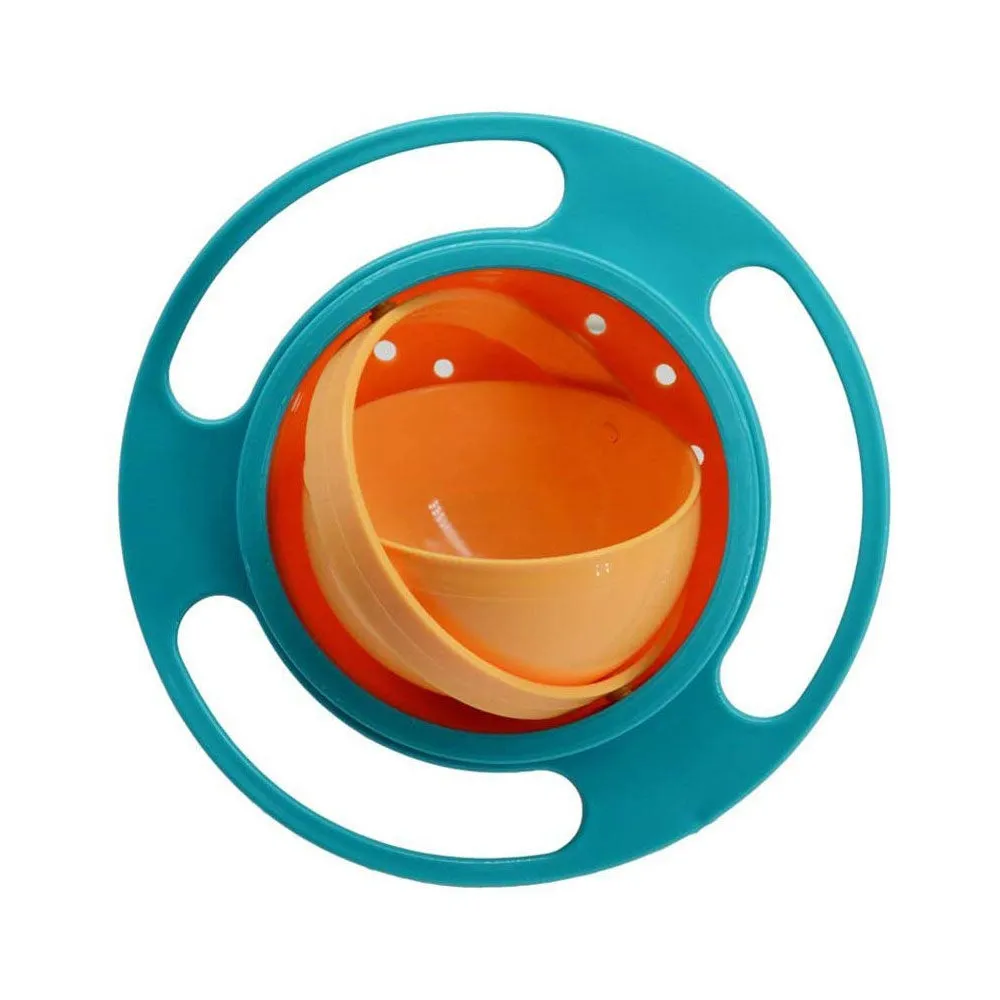 Baby Gyro Bowl 360° Spill-proof children's tableware Rotatable bowl anti-spill in UFO shape   lid - Green / Orange