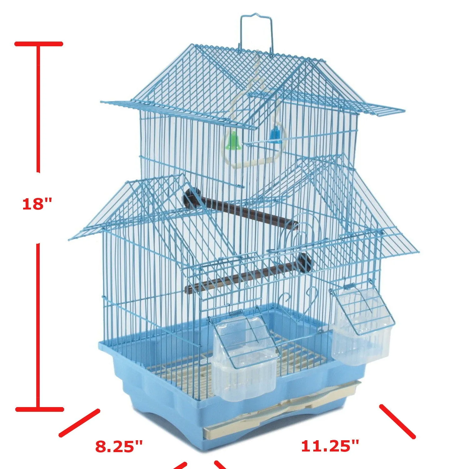 Blue 18-inch Medium Parakeet Wire Bird Cage for Budgie Parakeets Finches Canaries Lovebirds Small Quaker Parrots Cockatiels Green Cheek Conure perfect Bird Travel Cage and Hanging Bird House