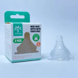 C1697 MINITREE Soft Silicone Wide Neck Nipple with Cross Hole 2-Pcs Pack