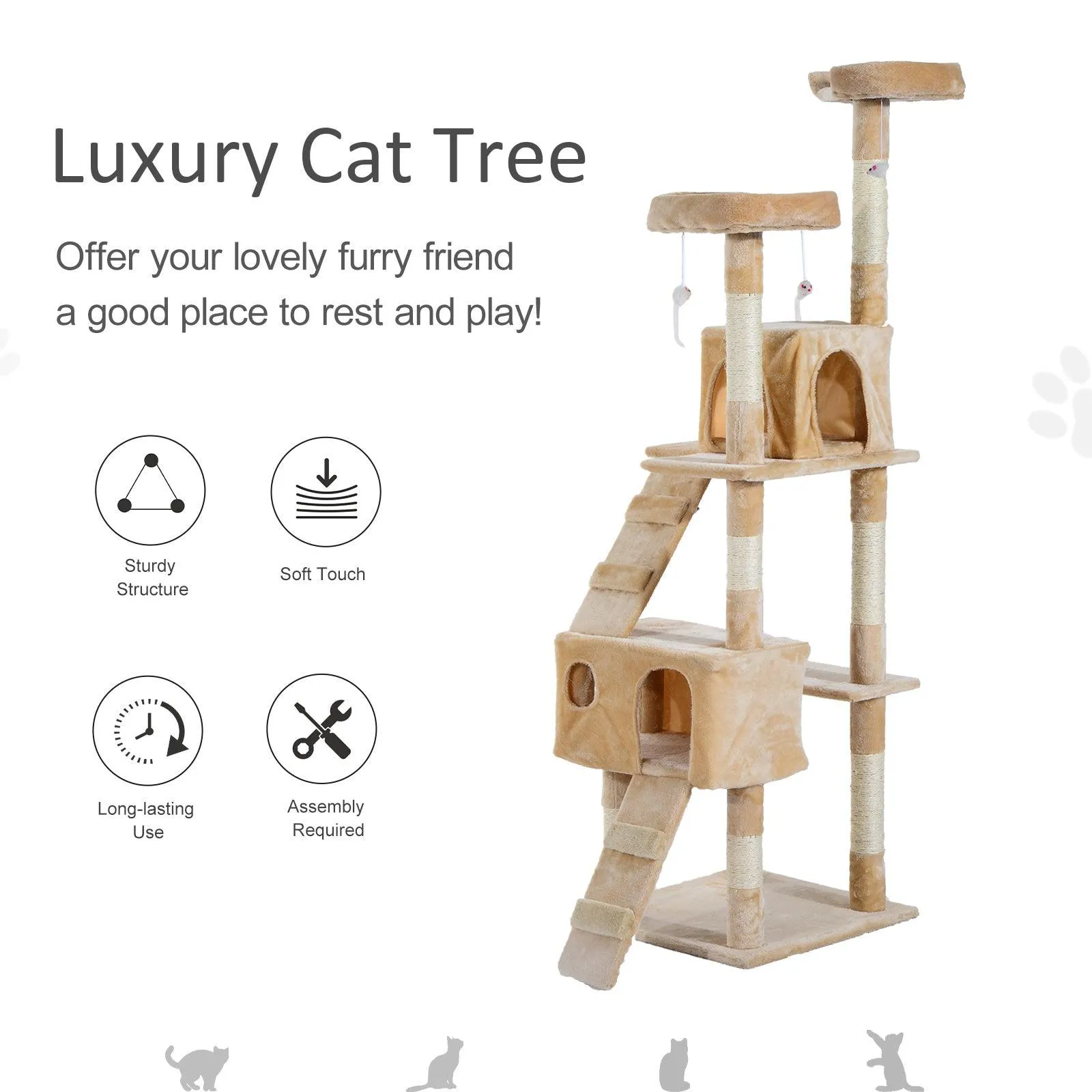Cat Tree Climbing Tower Activity Center, 170cm - Cream White