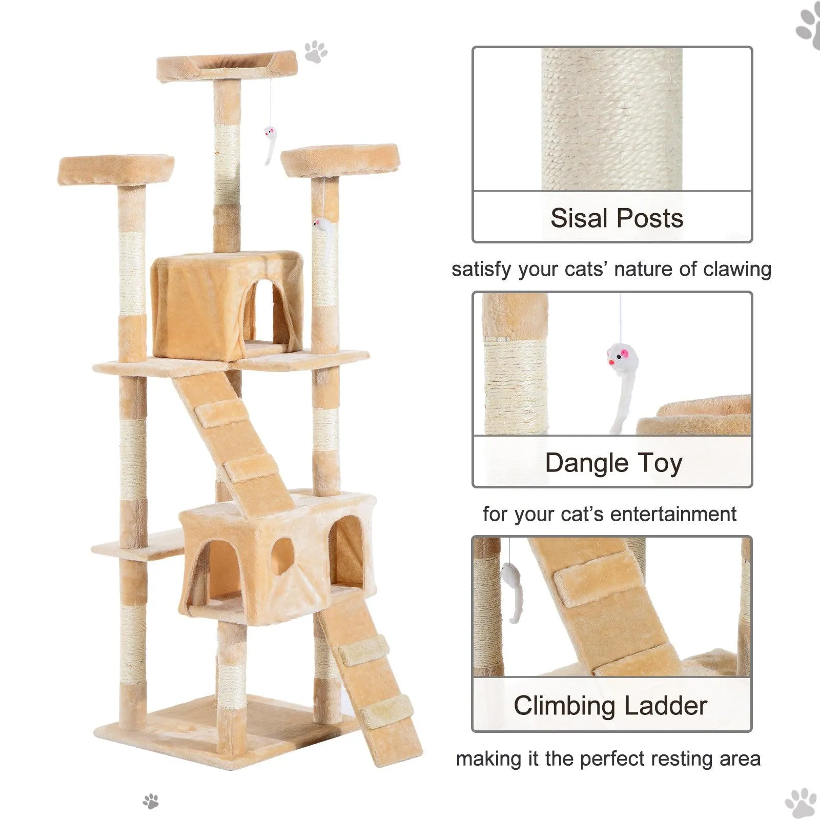Cat Tree Climbing Tower Activity Center, 170cm - Cream White