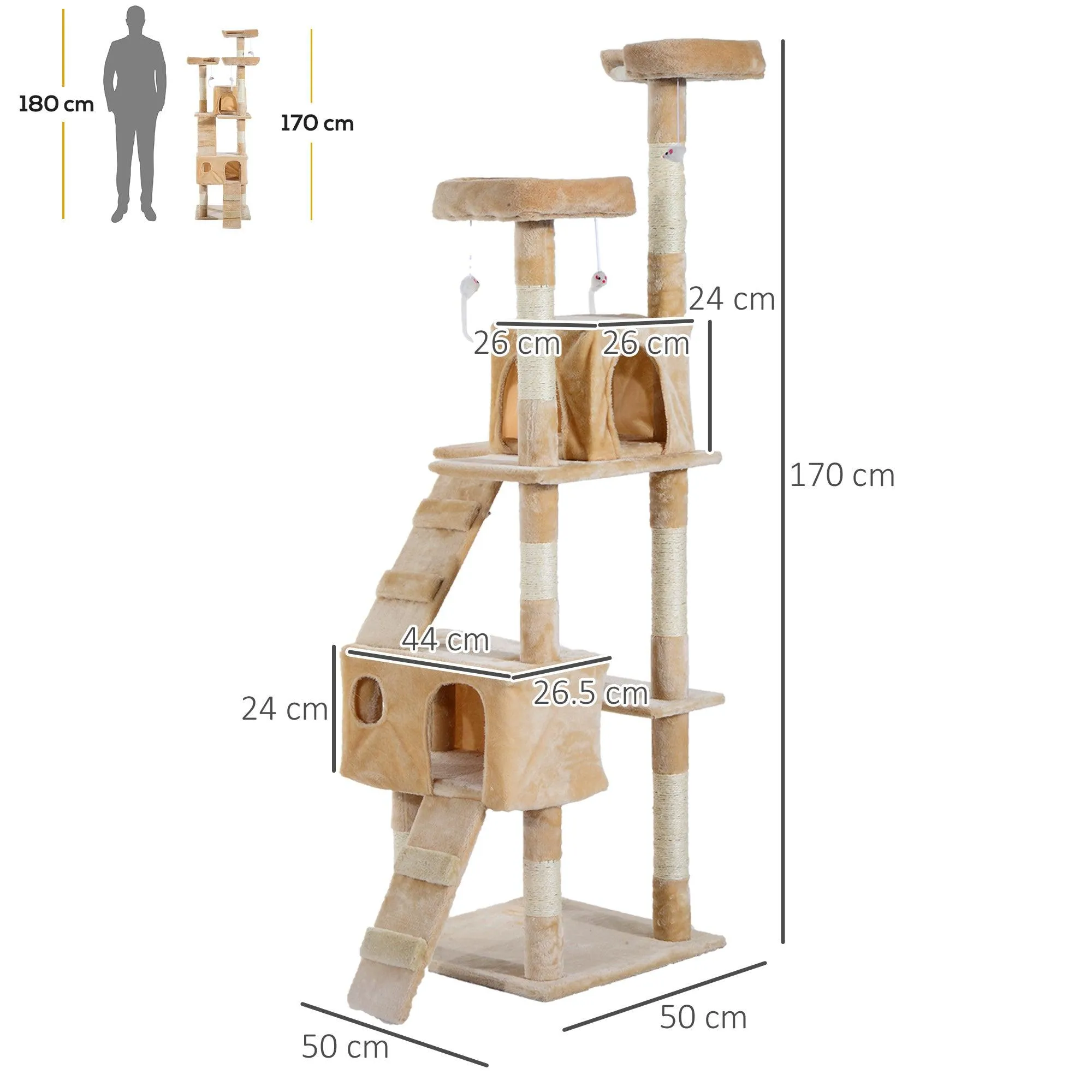 Cat Tree Climbing Tower Activity Center, 170cm - Cream White