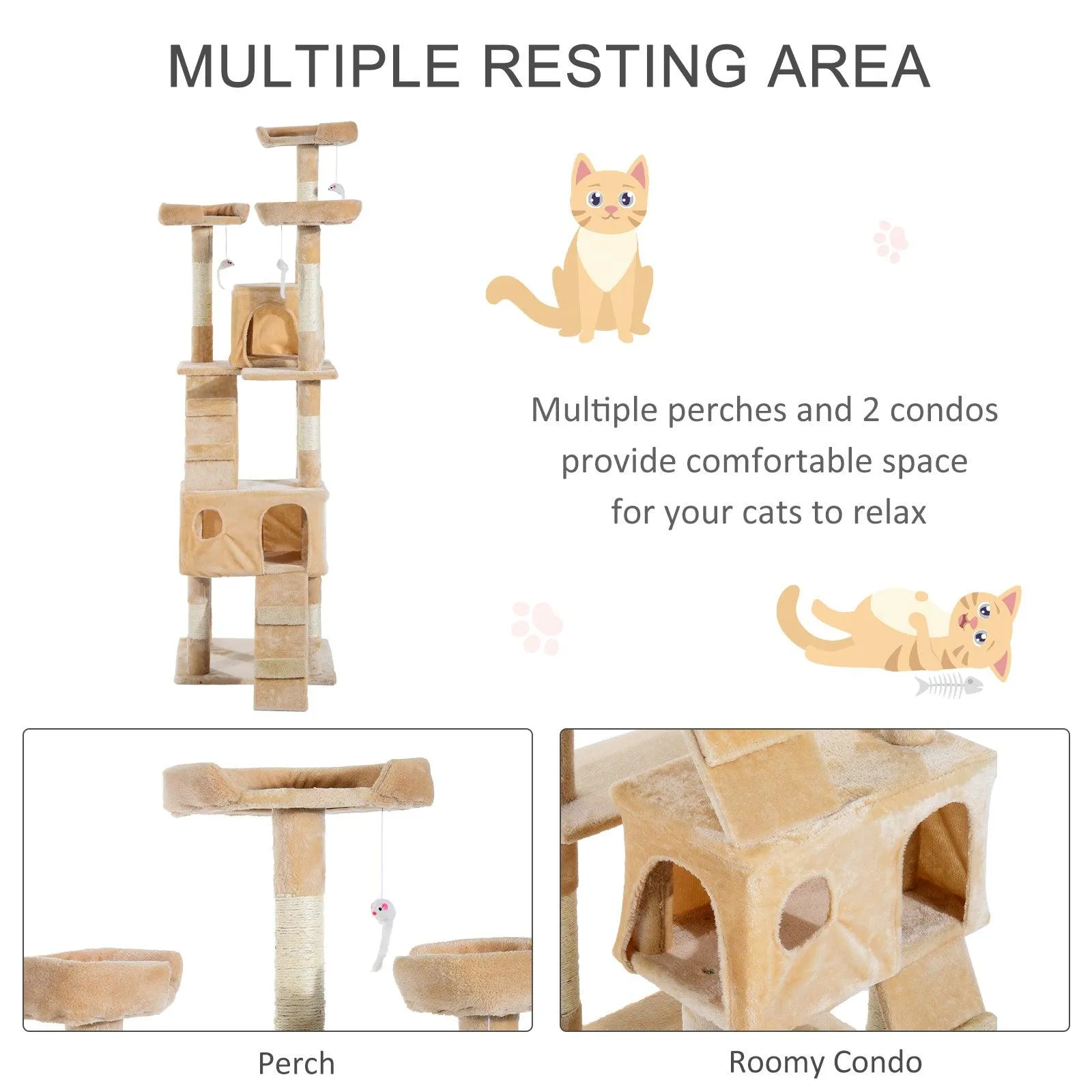 Cat Tree Climbing Tower Activity Center, 170cm - Cream White