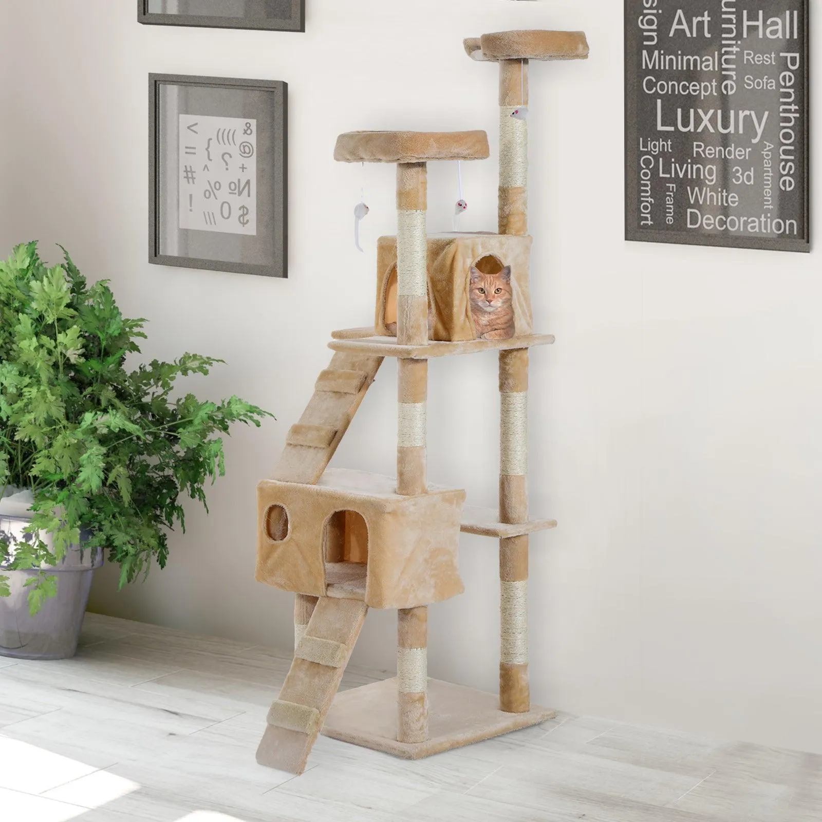 Cat Tree Climbing Tower Activity Center, 170cm - Cream White