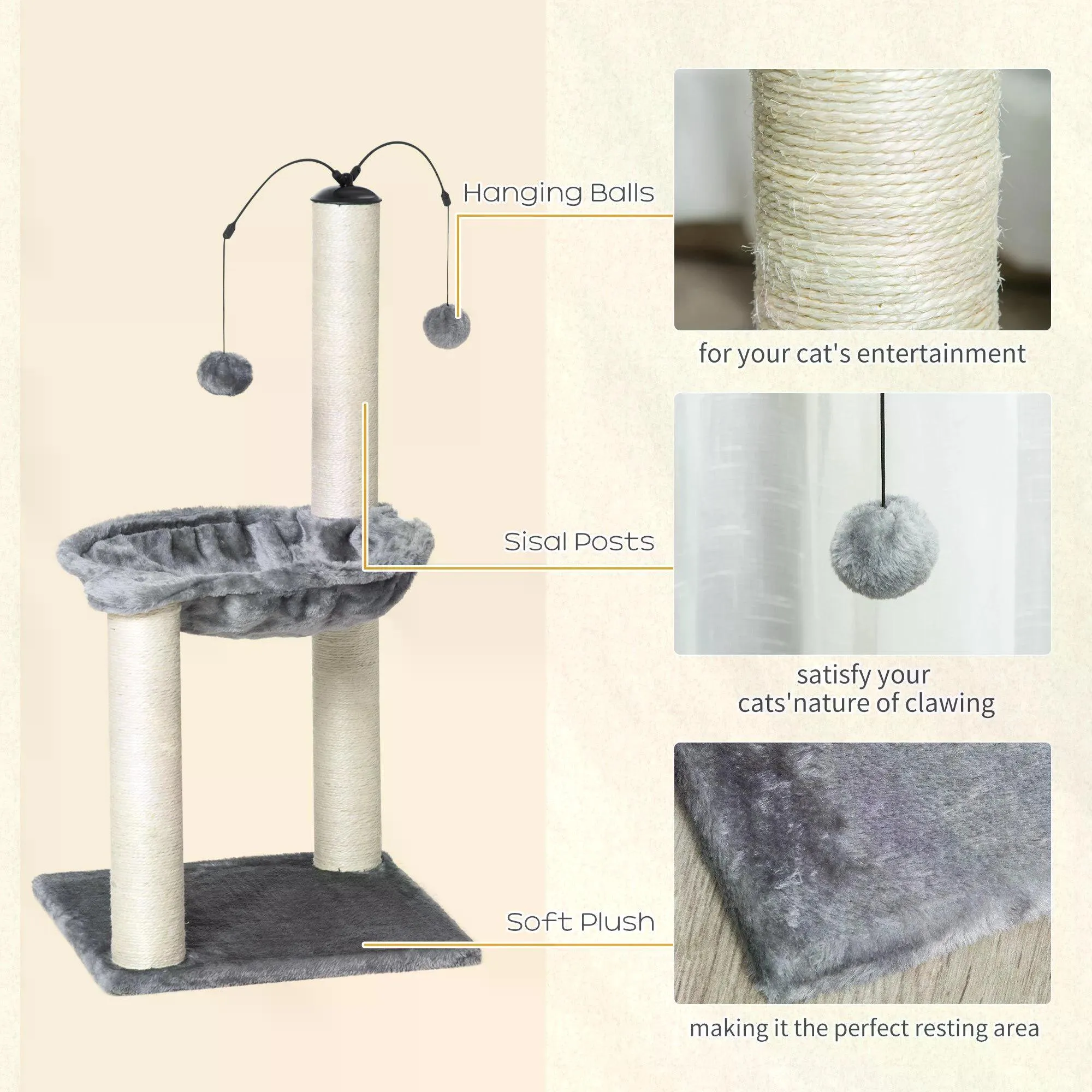 Cat Tree Tower Activity Center, 83cm - Grey