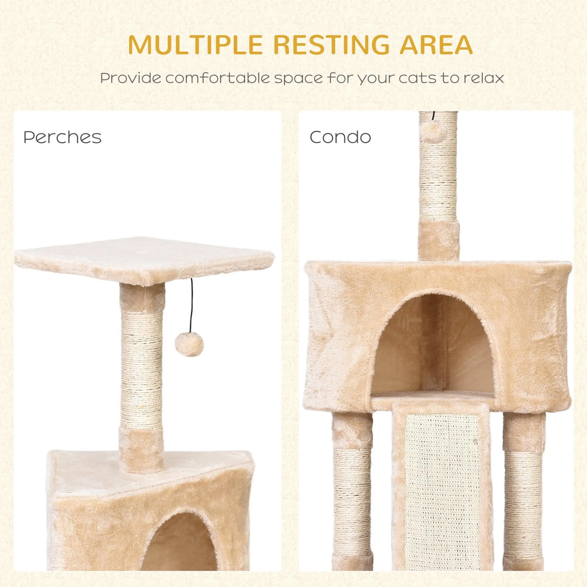Corner Cat Tower w/ Sisal Rope Scratching Post - Beige