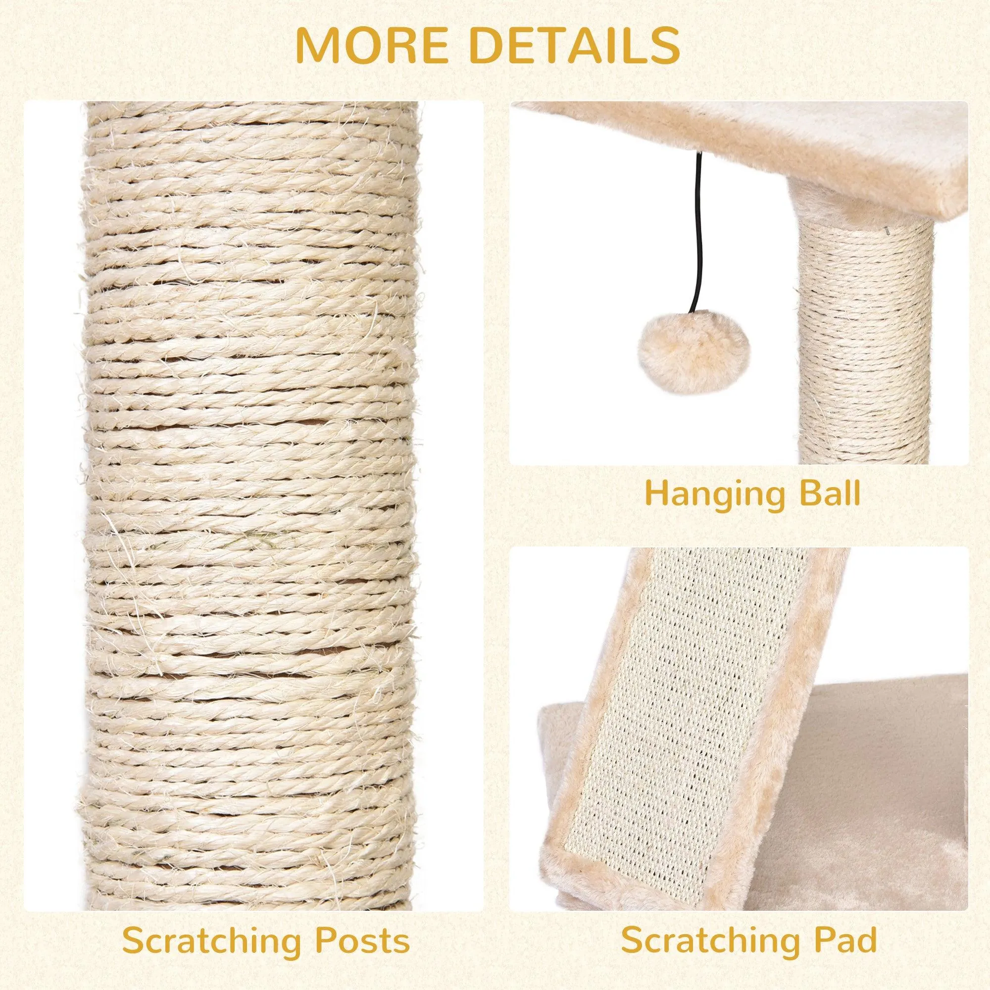 Corner Cat Tower w/ Sisal Rope Scratching Post - Beige