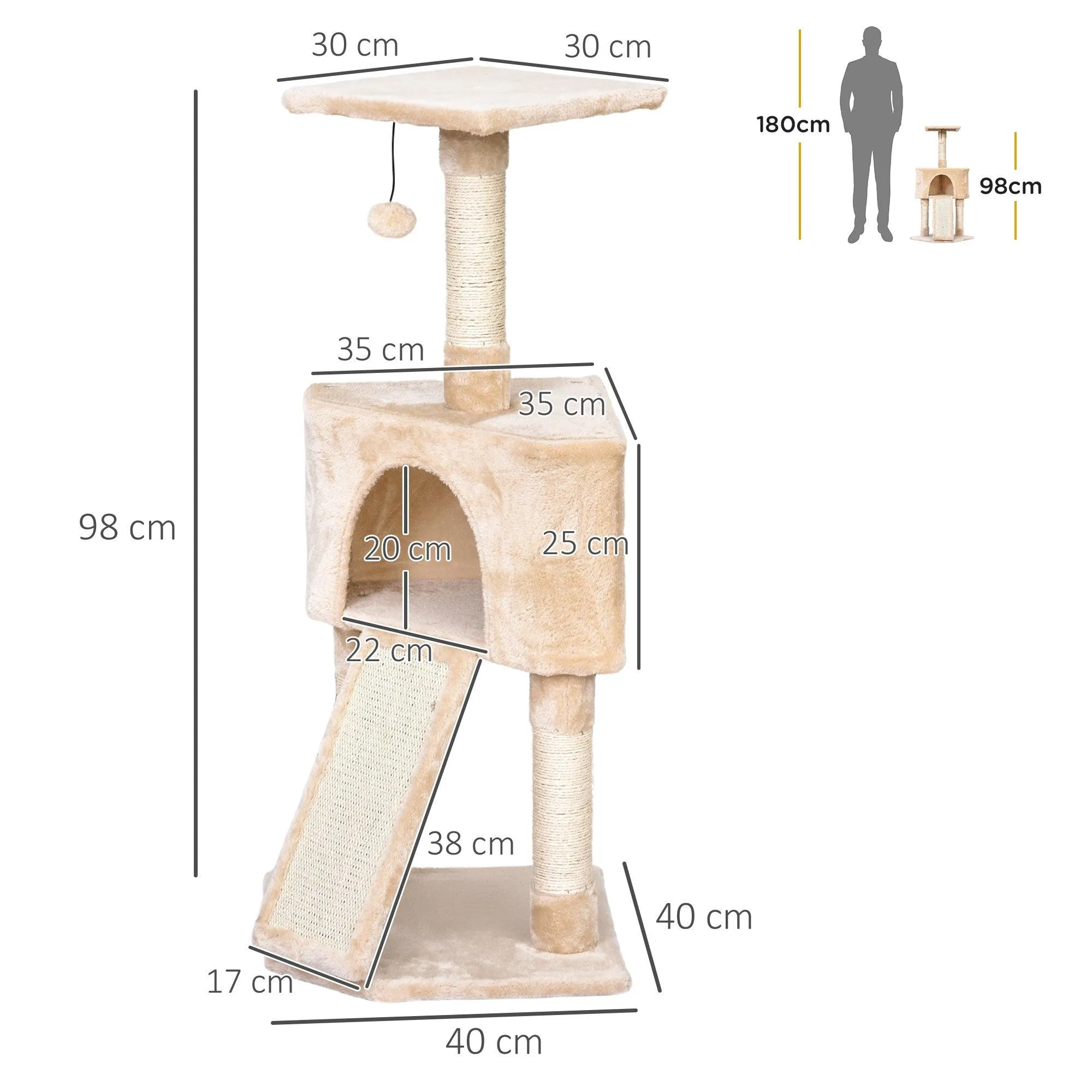 Corner Cat Tower w/ Sisal Rope Scratching Post - Beige