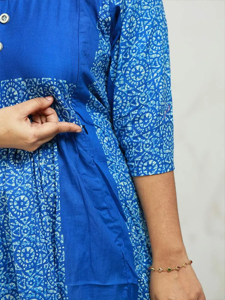 Cotton Printed 3/4 Sleeves Women's Feeding Top with Concealed Zipper