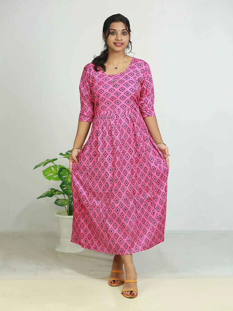Cotton Printed 3/4 Sleeves Women's Feeding Top with Concealed Zipper