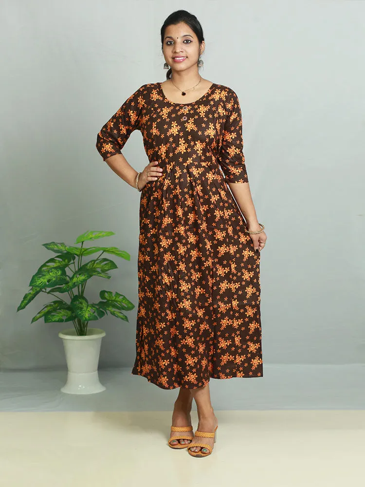 Cotton Printed 3/4 Sleeves Women's Feeding Top with Concealed Zipper