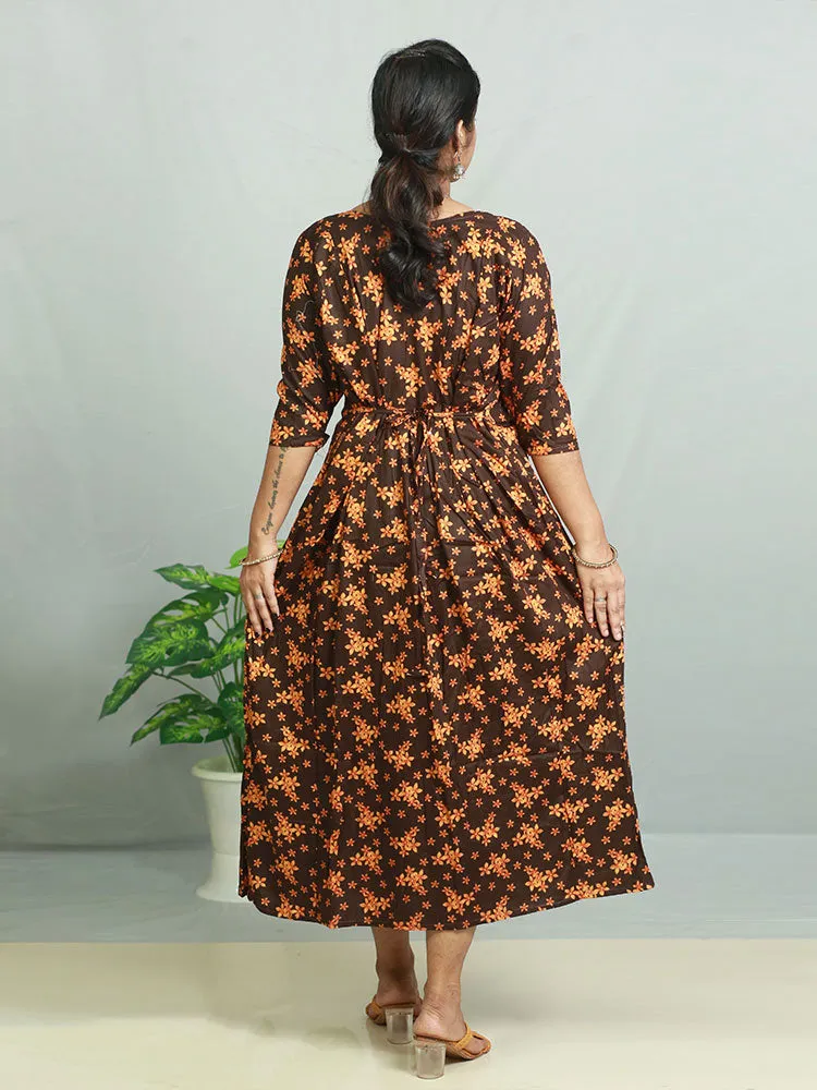 Cotton Printed 3/4 Sleeves Women's Feeding Top with Concealed Zipper