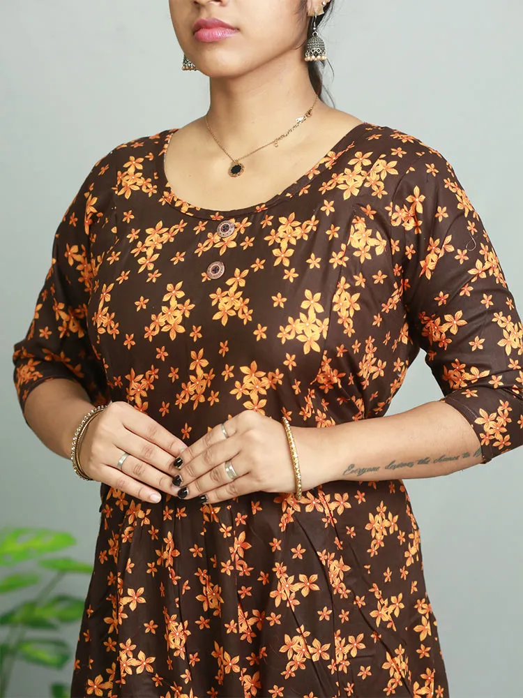 Cotton Printed 3/4 Sleeves Women's Feeding Top with Concealed Zipper