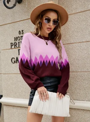 Diamond Loose Pullover Contrast Color Sweater
