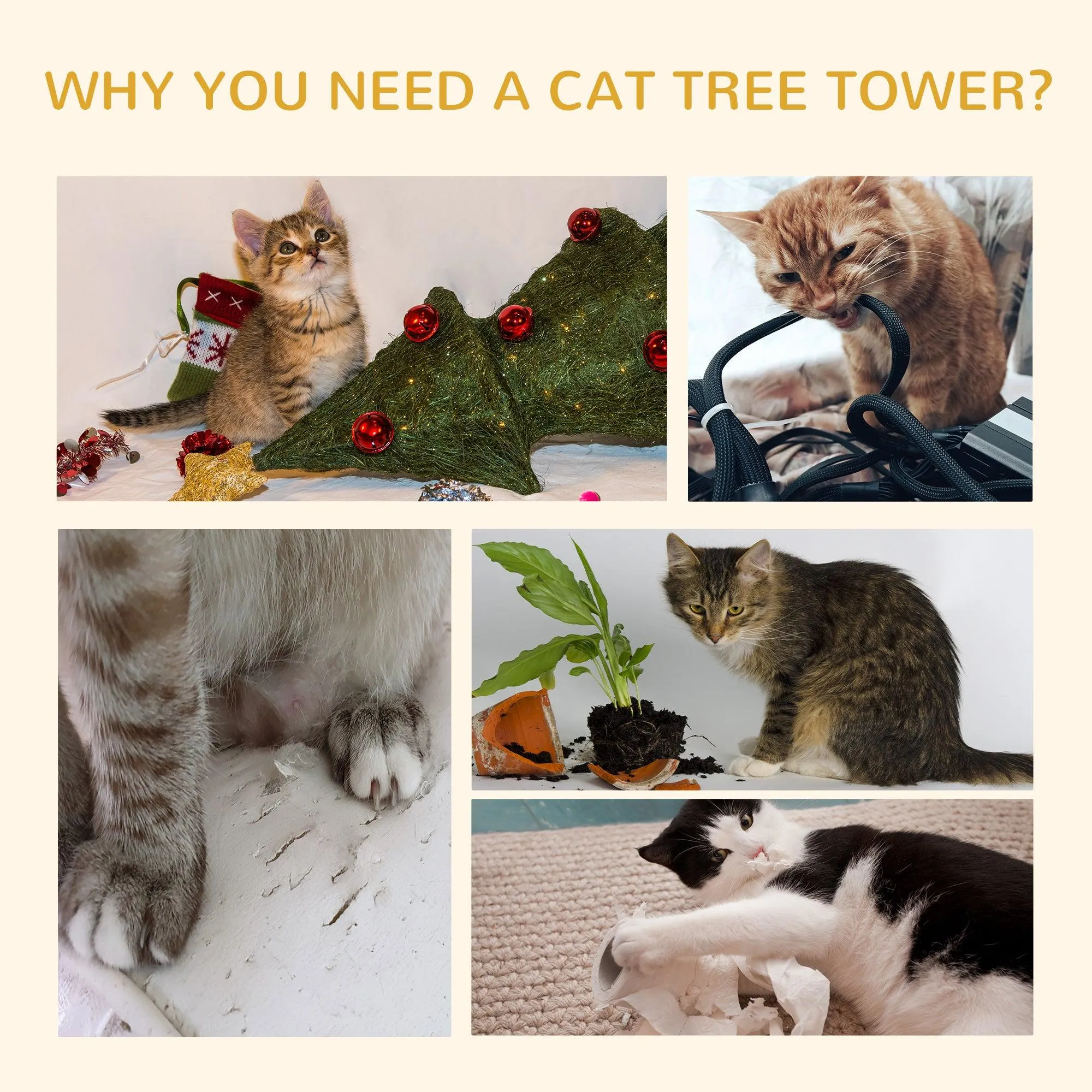 Floor-to-Ceiling Cat Tree, 260cm Tall - Brown