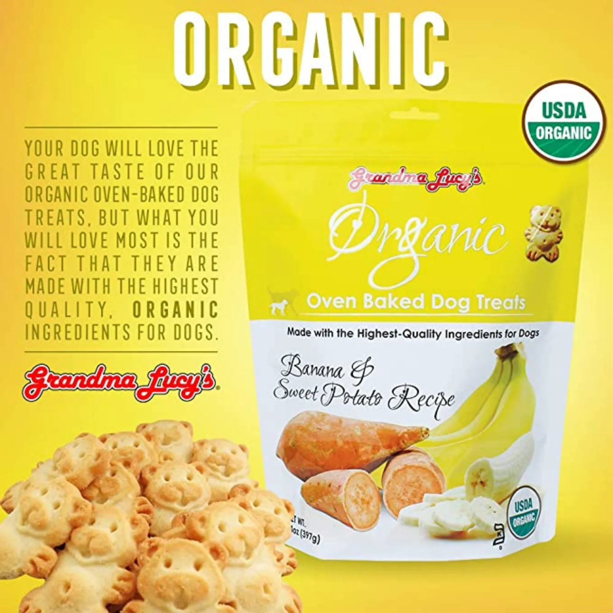 Grandma Lucy's Organic Banana & Sweet Potato Oven Baked Dog Treats, 14-oz bag