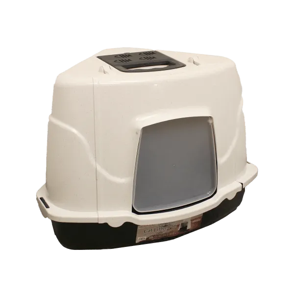 Here Kitty Hooded Easy Scoop Corner Litter Pan