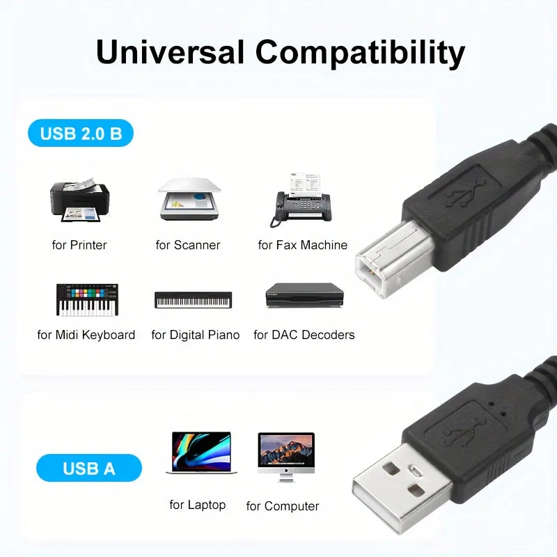 HighSpeed USB Printer Cable for Multiple Brands and Devices