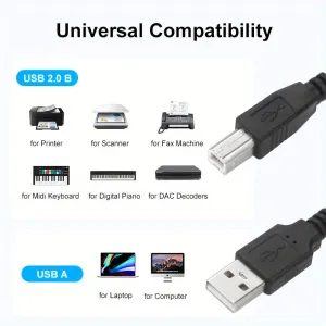HighSpeed USB Printer Cable for Multiple Brands and Devices