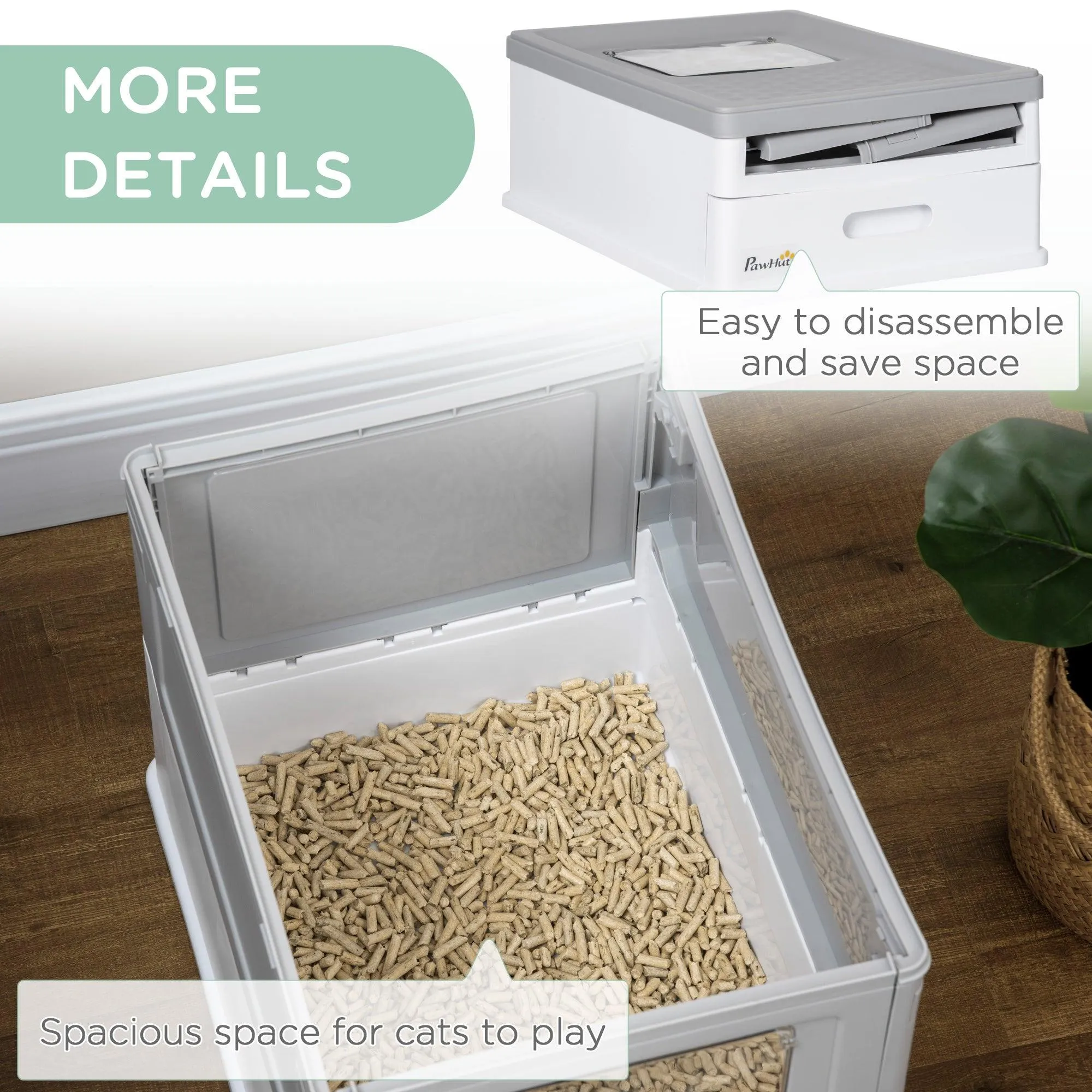 Hooded Cat Litter Box with Scoop - Grey & White