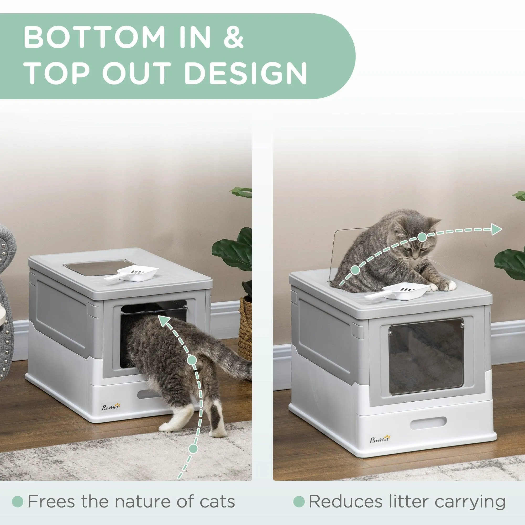 Hooded Cat Litter Box with Scoop - Grey & White
