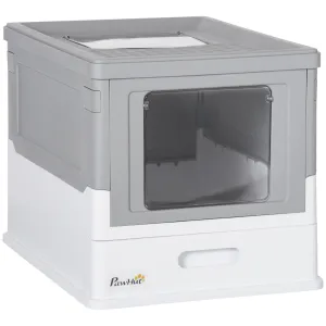 Hooded Cat Litter Box with Scoop - Grey & White