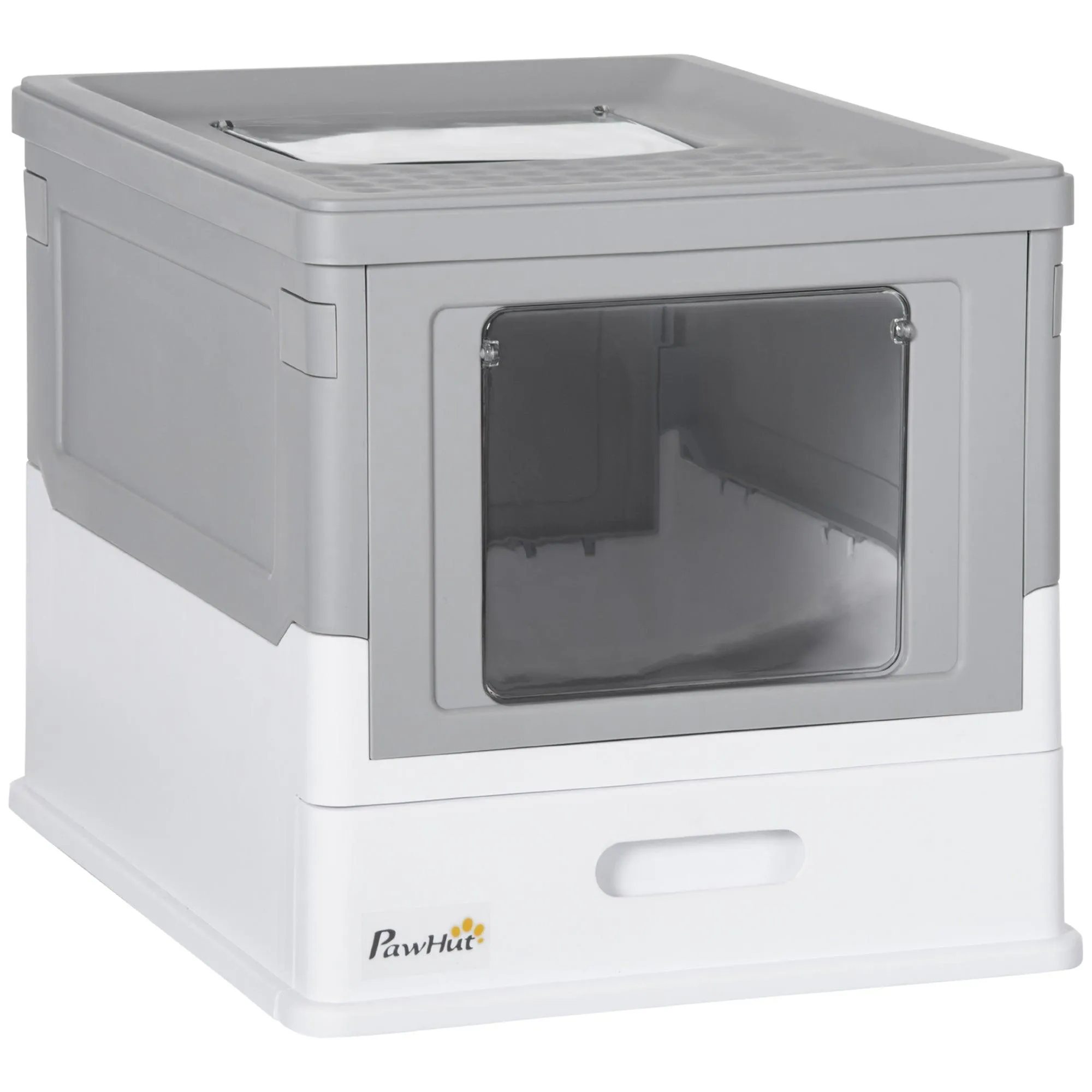 Hooded Cat Litter Box with Scoop - Grey & White