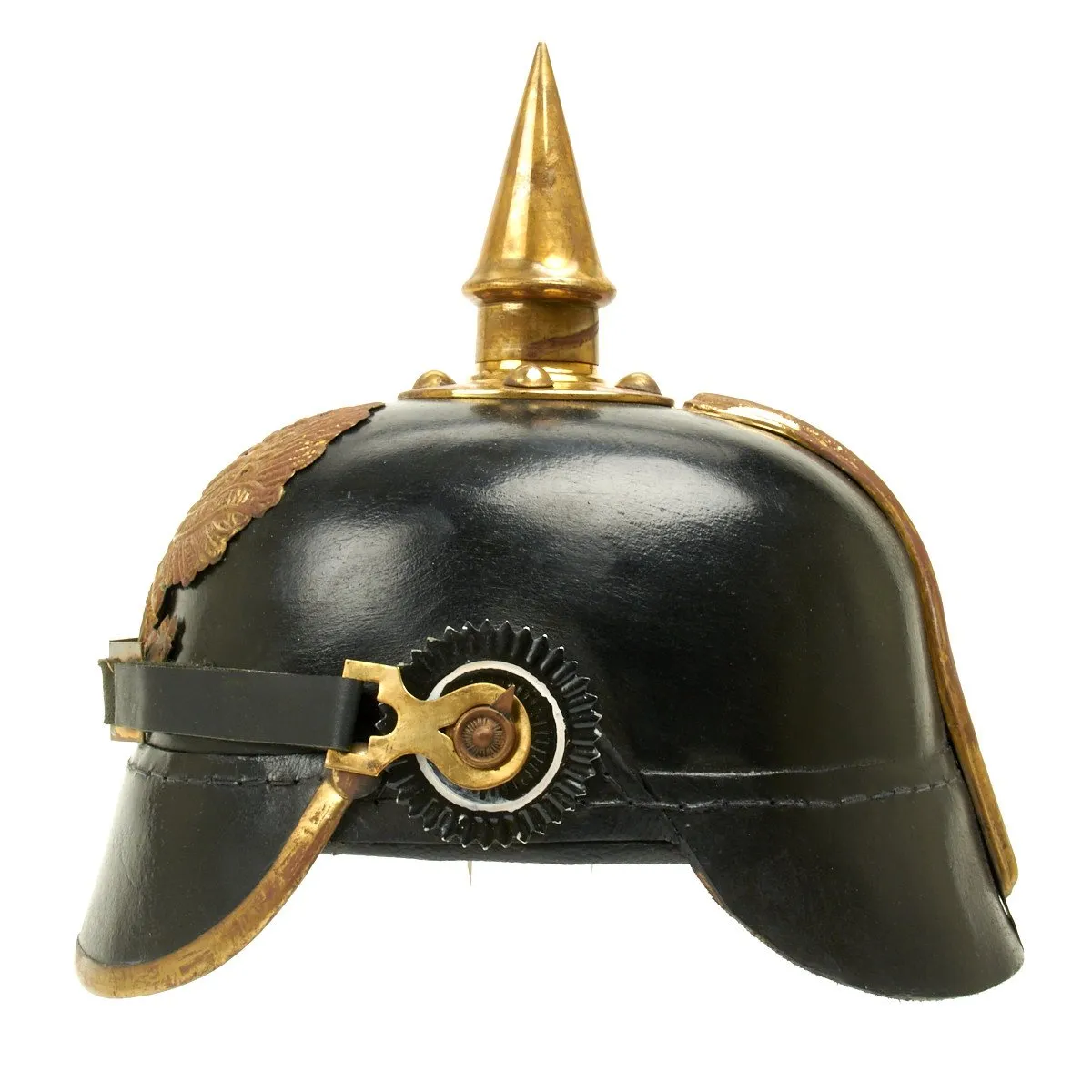 Imperial German Spiked Pickelhaube Helmet: Black & Gold- ANTIQUED GRADE 2