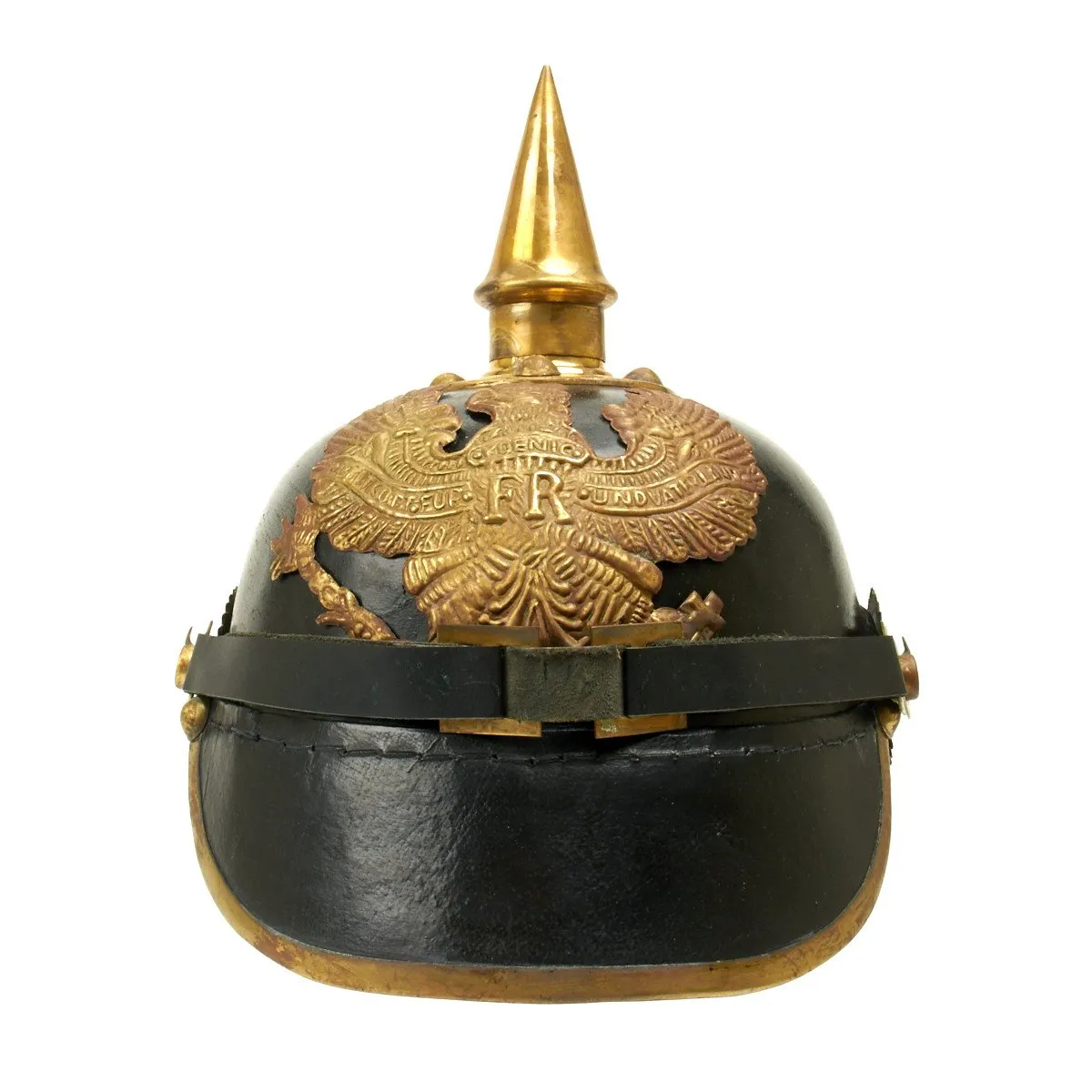 Imperial German Spiked Pickelhaube Helmet: Black & Gold- ANTIQUED GRADE 2
