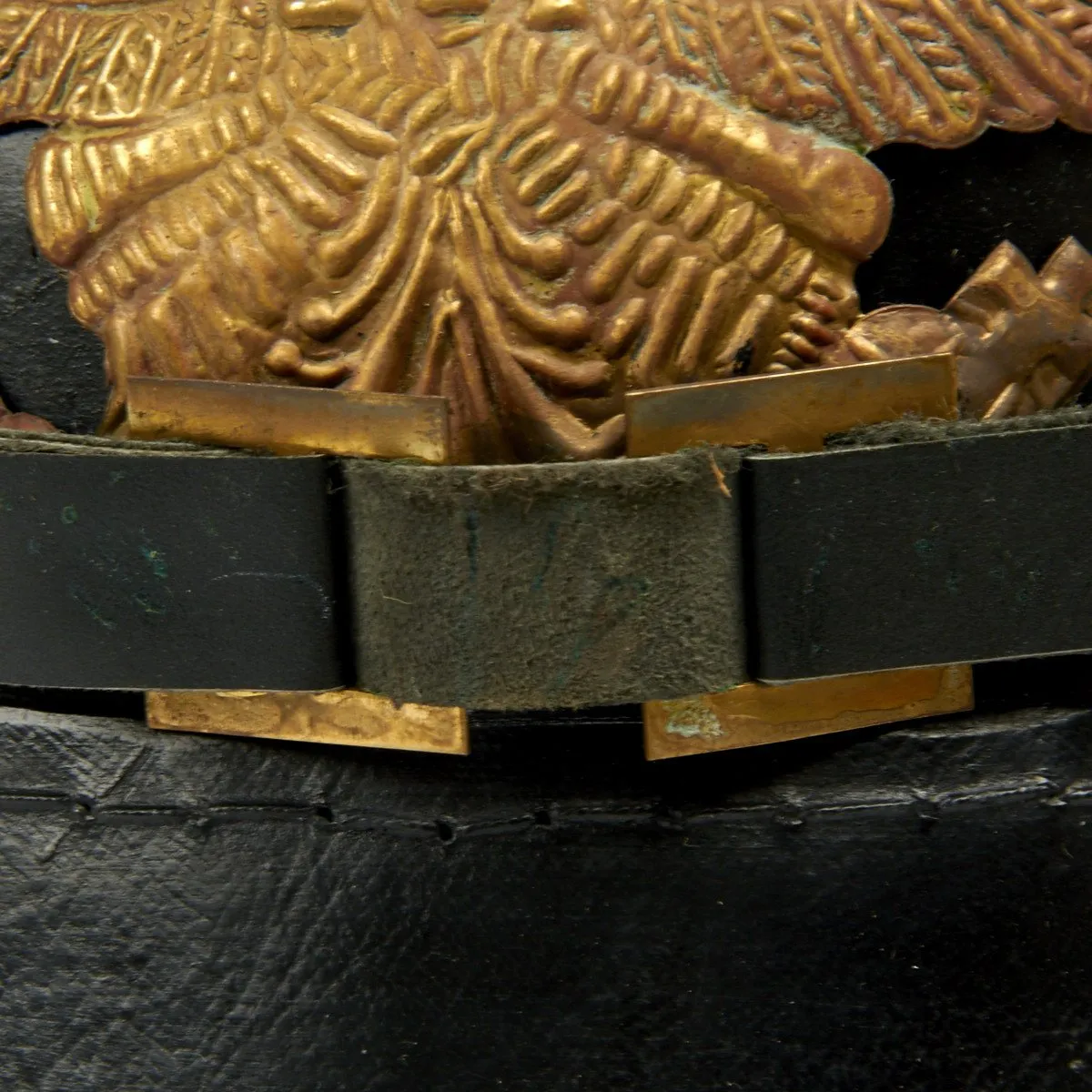 Imperial German Spiked Pickelhaube Helmet: Black & Gold- ANTIQUED GRADE 2