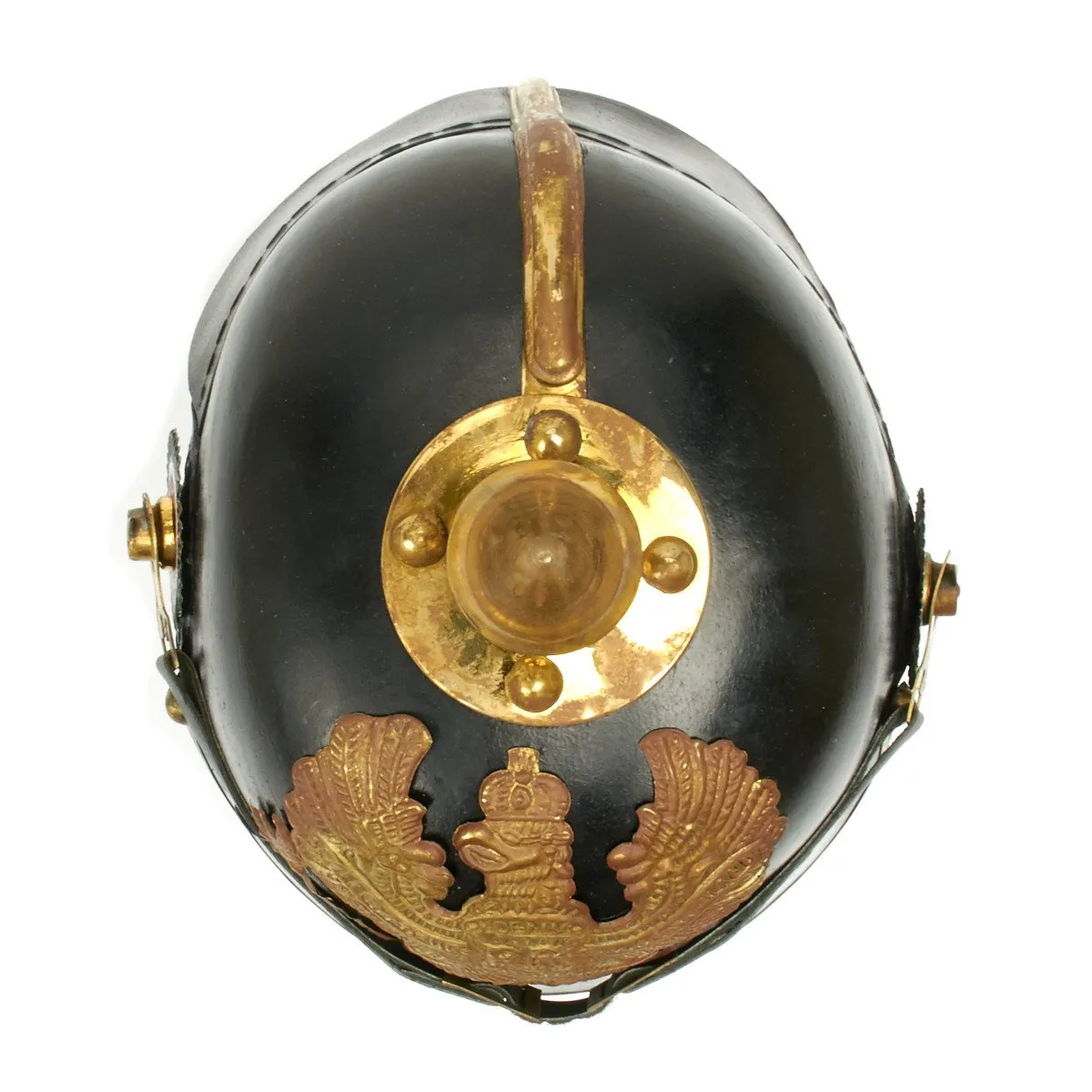 Imperial German Spiked Pickelhaube Helmet: Black & Gold- ANTIQUED GRADE 2