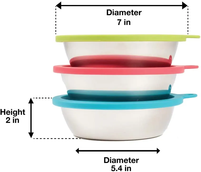 Messy Mutts Stainless Steel Bowl with Cover - 3 PACKS