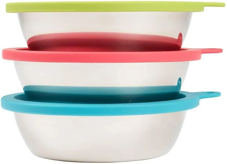 Messy Mutts Stainless Steel Bowl with Cover - 3 PACKS