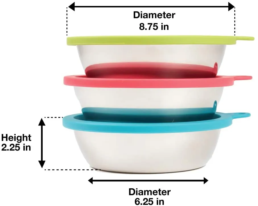 Messy Mutts Stainless Steel Bowl with Cover - 3 PACKS