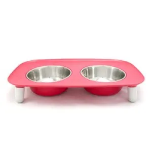 Messy Mutts Stainless Steel Elevated Double Bowl Feeder Red