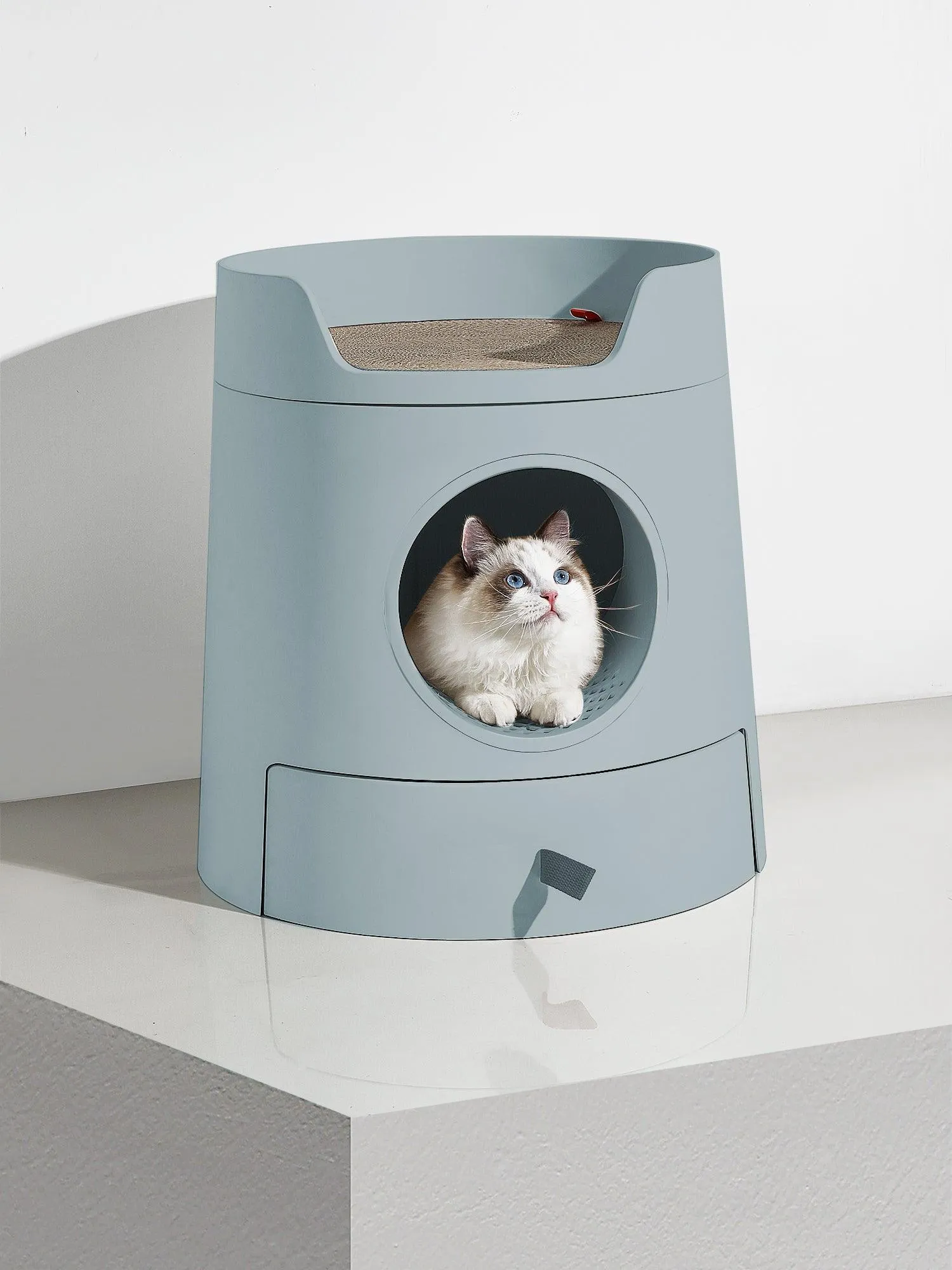 Michu XL Castle 2-in-1 Semi- Closed Cat Litter Box with Scratch Pad in Morandi Green Pre Order