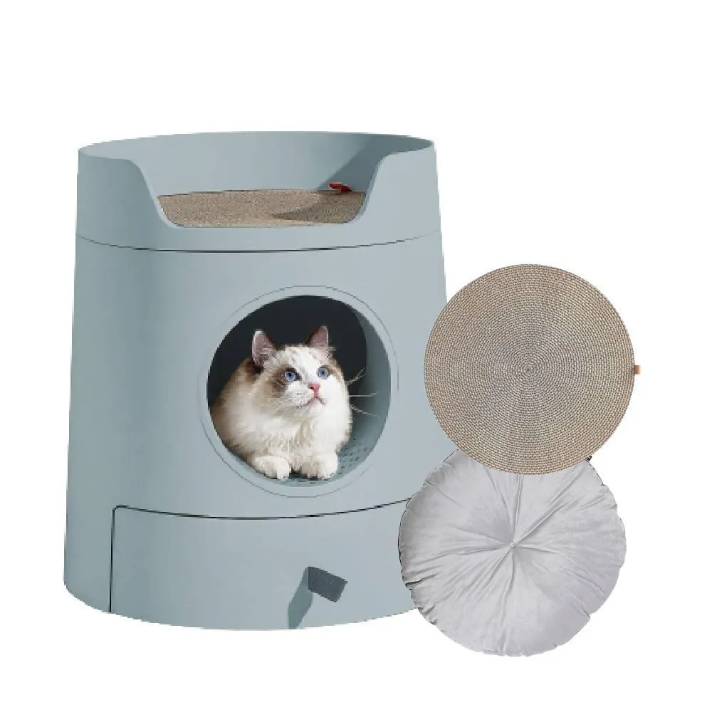Michu XL Castle 2-in-1 Semi- Closed Cat Litter Box with Scratch Pad in Morandi Green Pre Order