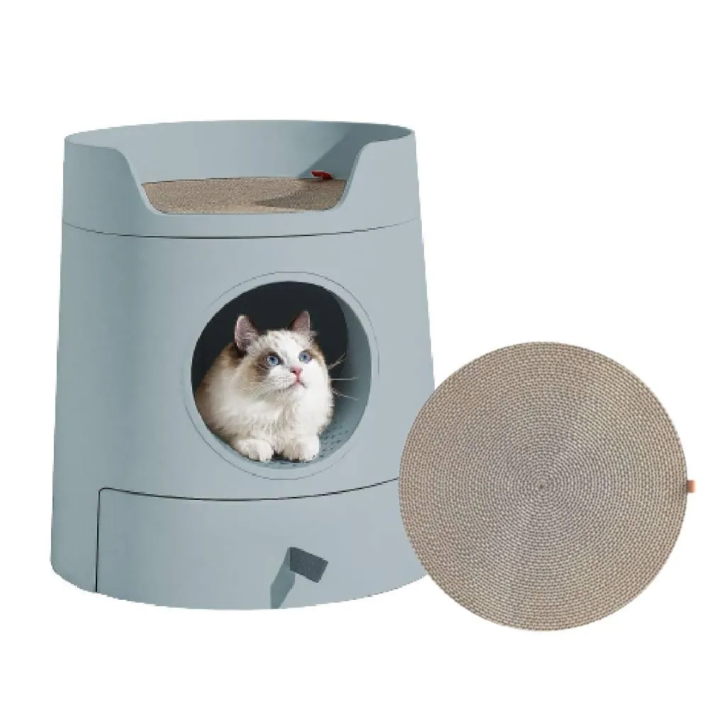 Michu XL Castle 2-in-1 Semi- Closed Cat Litter Box with Scratch Pad in Morandi Green Pre Order