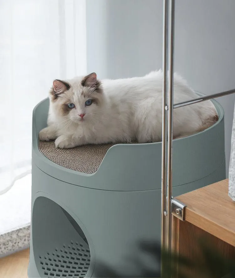 Michu XL Castle 2-in-1 Semi- Closed Cat Litter Box with Scratch Pad in Morandi Green Pre Order