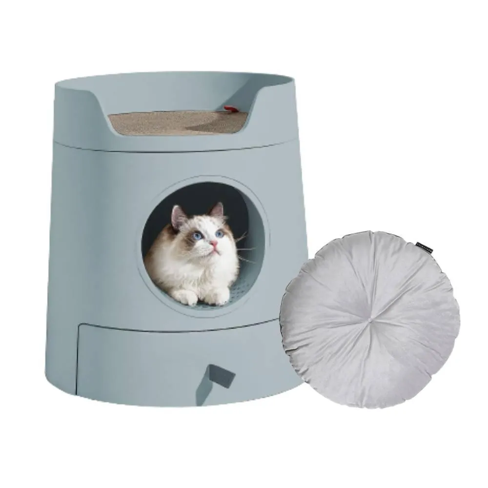 Michu XL Castle 2-in-1 Semi- Closed Cat Litter Box with Scratch Pad in Morandi Green Pre Order