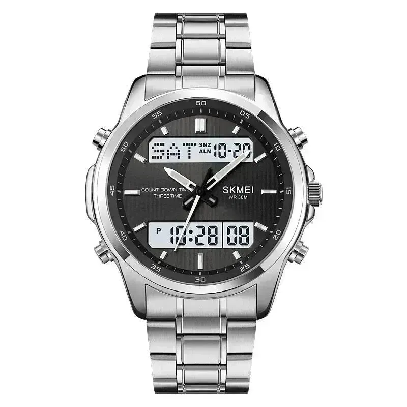Multifunctional Men's Steel Strap Watch Double Display Sports