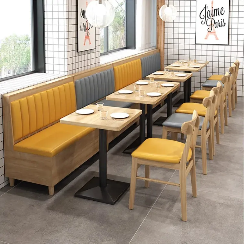 New Design Restaurant Furniture Sets Chair Tables Restaurant Booths Variety of Colors Restaurant Wood Modern Panel PU Leather