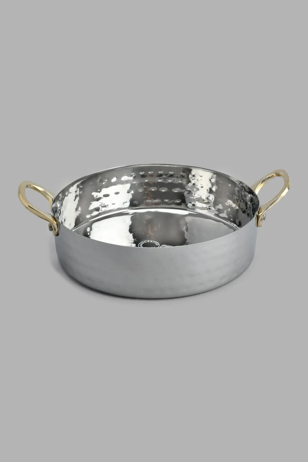 Silver Hammered Bowl With Wooden Base And Handles (2 Piece)