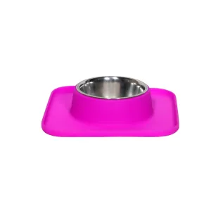 Square Silicon with Stainless Steel Pet Bowl- Purple